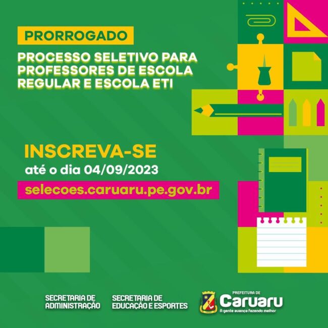 Prefeitura de Caruaru prorroga Seleção Pública Simplificada para contratação temporária de professores