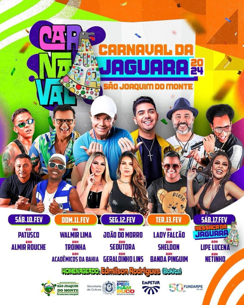CARNAVAL 2024 | Programação do Carnaval da Jaguara, em São Joaquim do Monte é divulgada